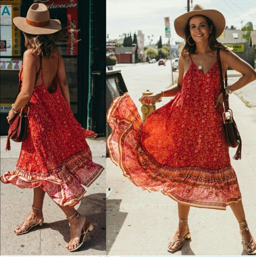 Dahlia Strappy Midi Dress Size XXS Floral Red